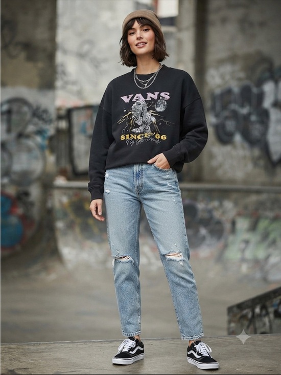 Vans Other - Vans Black Crewneck Sweatshirt with Pink Logo and Yellow Graphic size small